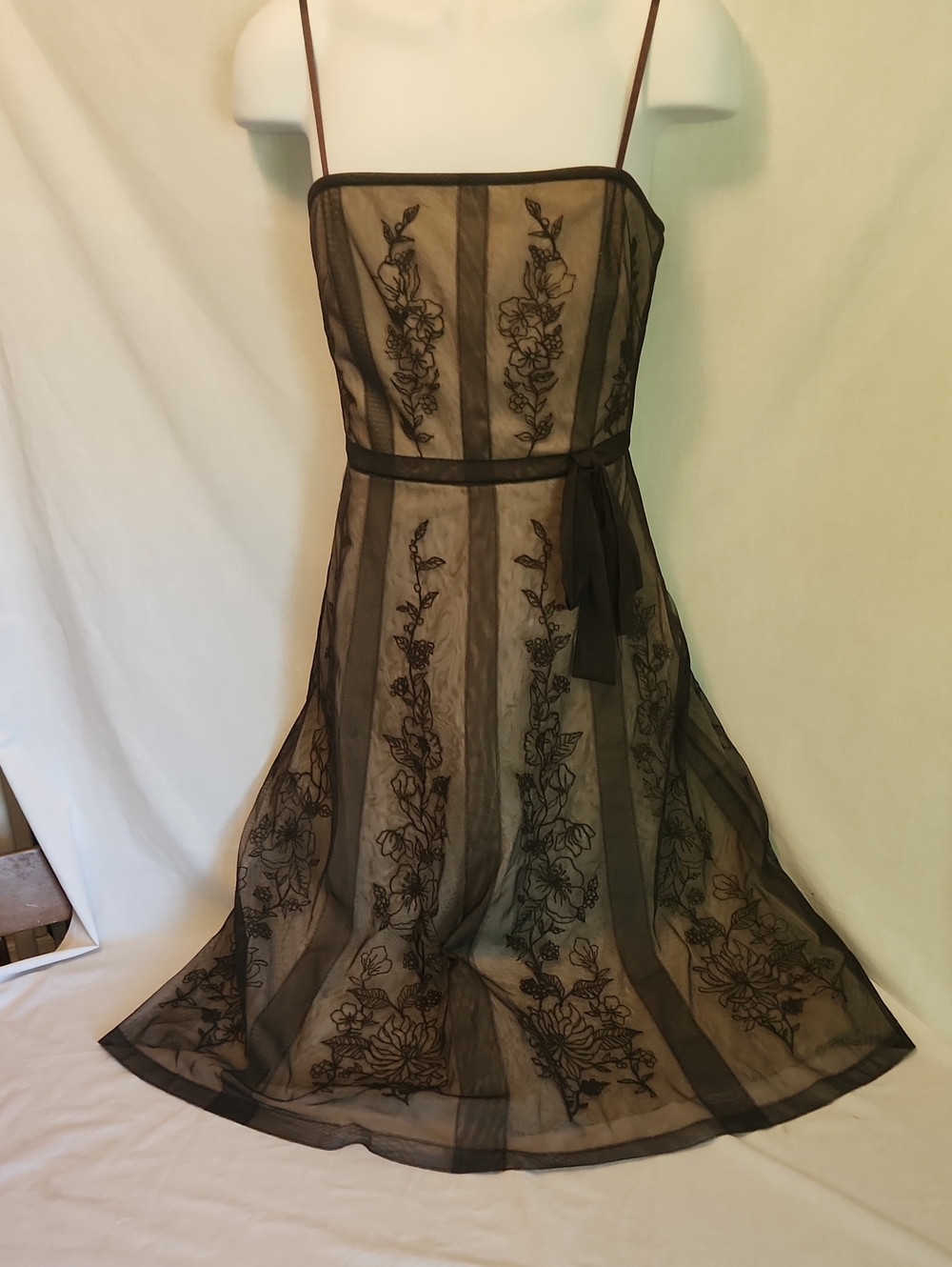 BCBGMaxAzria Black Strapless Sheer Floral Embroidered Dress